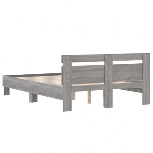 Sengeramme med sengegavl 135×190 cm - konstrueret træ, grå sonoma