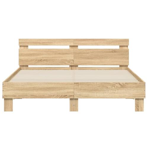 Sengeramme med sengegavl og LED-lys 140x200 cm sonoma-eg
