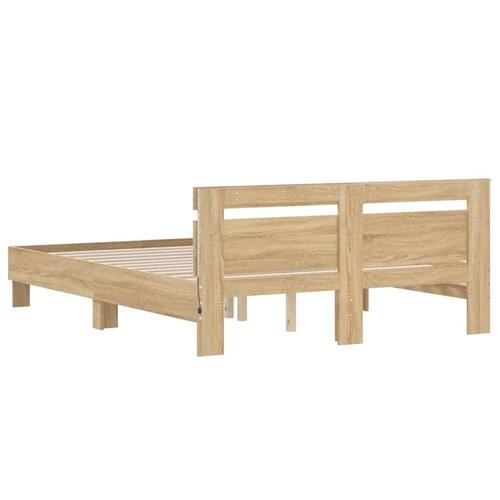Sengeramme med sengegavl og LED-lys 140x200 cm sonoma-eg