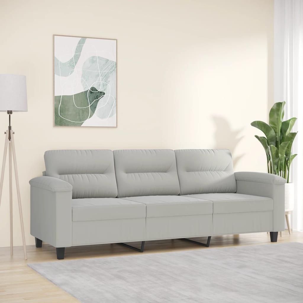 3-personers sofa 180 cm mikrofiberstof lysegrå billede