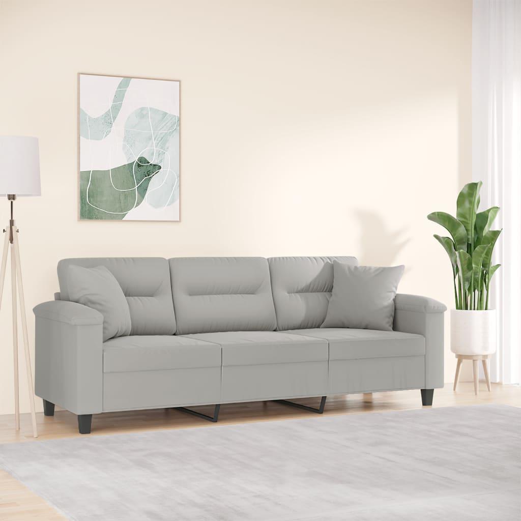 3-personers sofa med puder 180 cm mikrofiberstof lysegrå