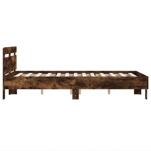 Sengeramme med sengegavl 135×190 cm - konstrueret træ, røget eg