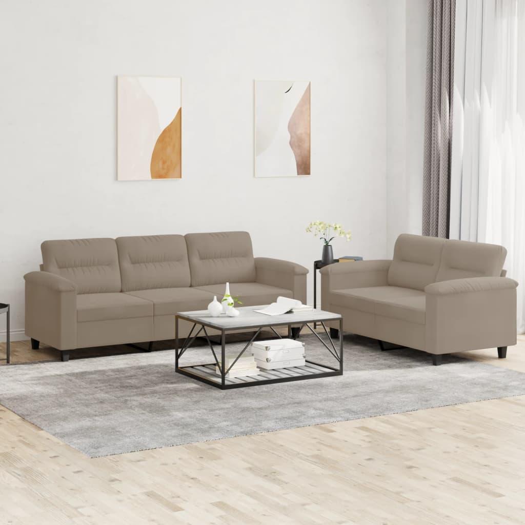 Sofasæt 2 dele med hynder mikrofiberstof gråbrun billede