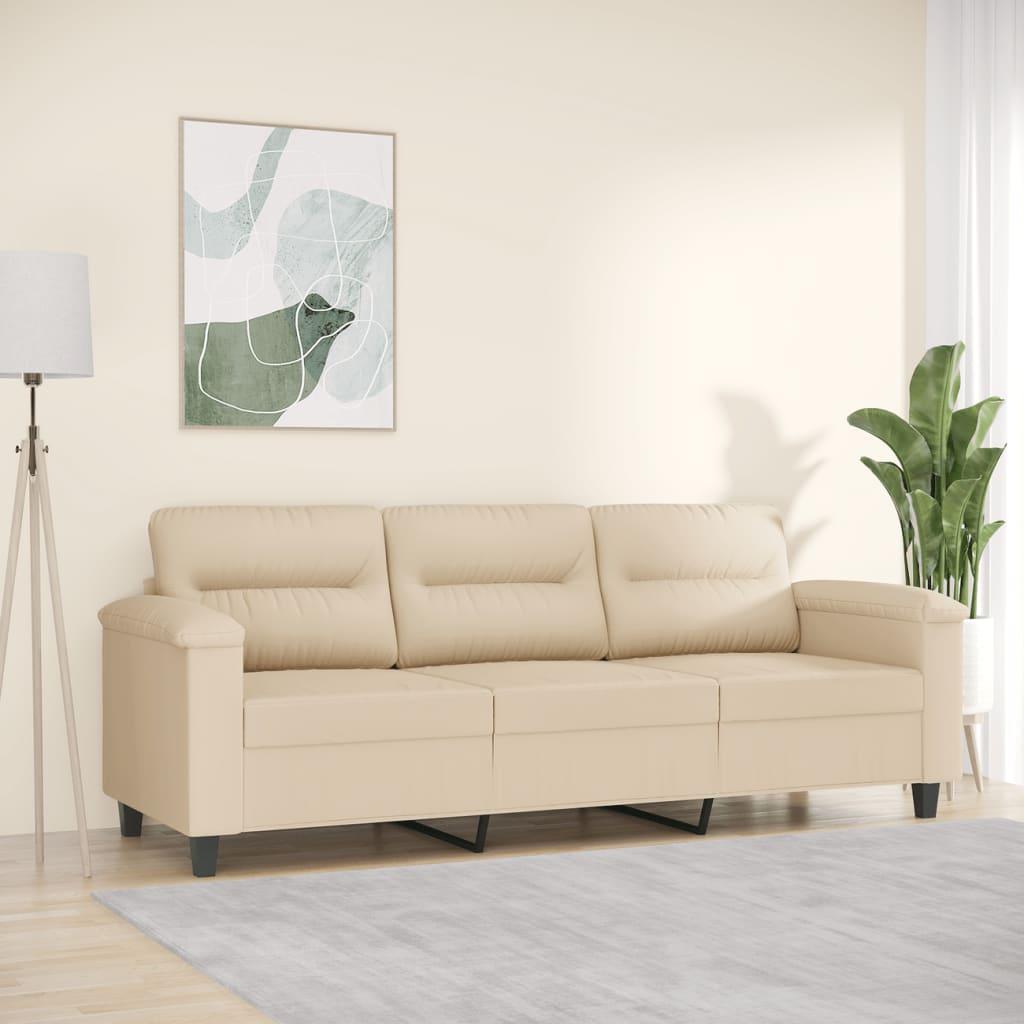 3-personers sofa 180 cm mikrofiberstof cremefarvet billede