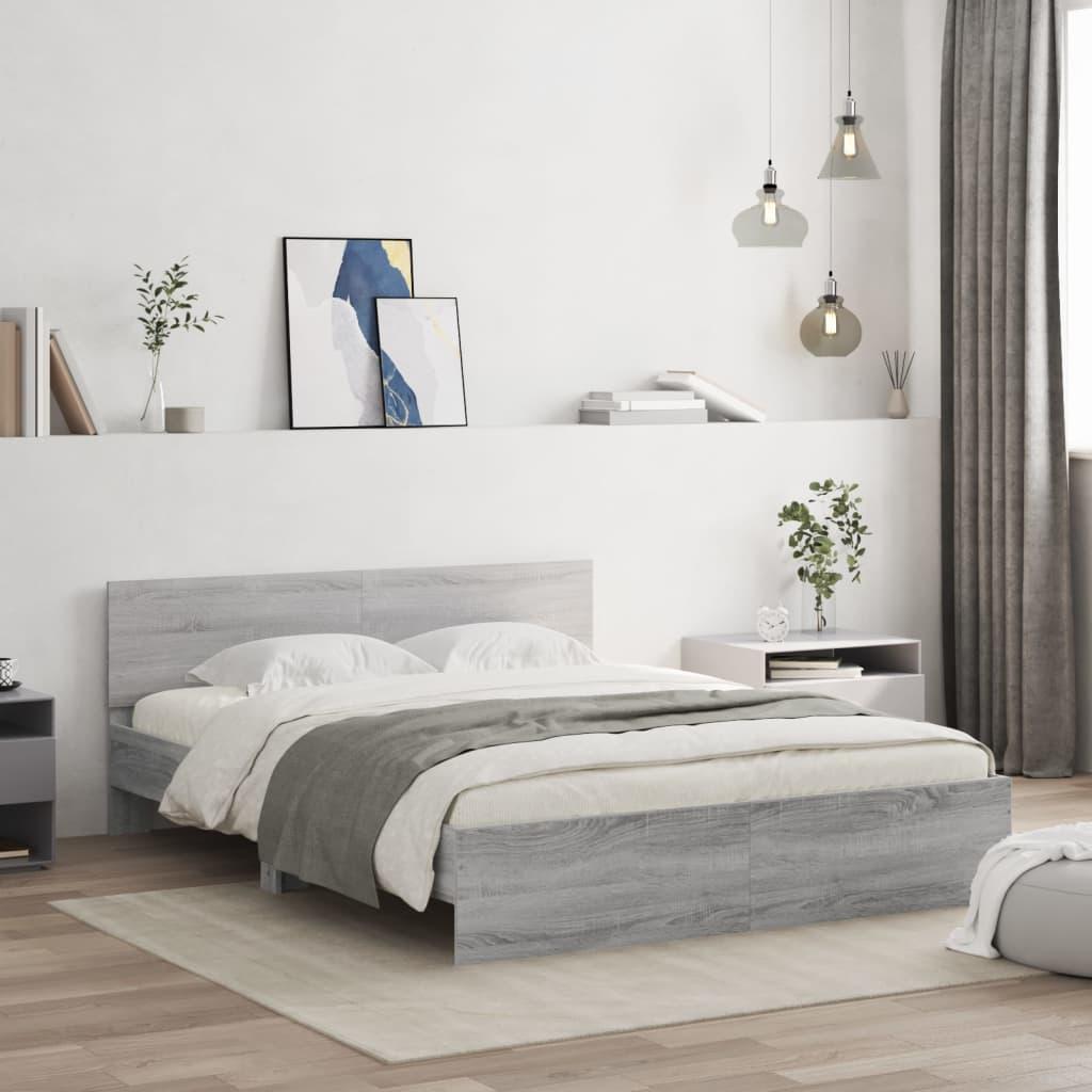 Sengeramme med sengegavl 150x200 cm grå sonoma-eg billede