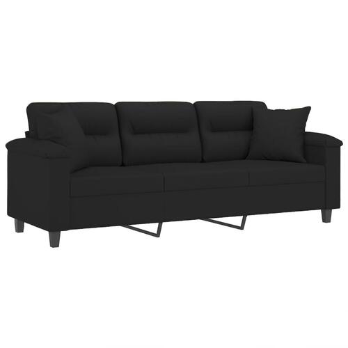 3-personers sofa med puder 180 cm mikrofiberstof sort