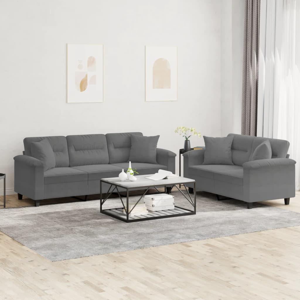 Sofasæt 2 dele med puder mikrofiberstof mørkegrå billede