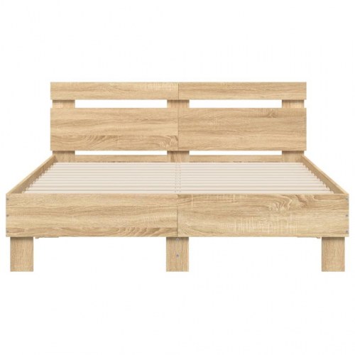 Sengeramme med sengegavl 135x190 cm - konstrueret træ i sonoma-eg