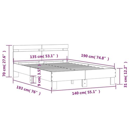 Sengeramme med sengegavl 135x190 cm konstrueret træ sonoma-eg