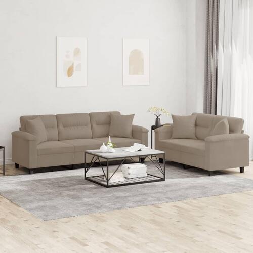 2 personers sofa med puder mikrofiberstof gråbrun