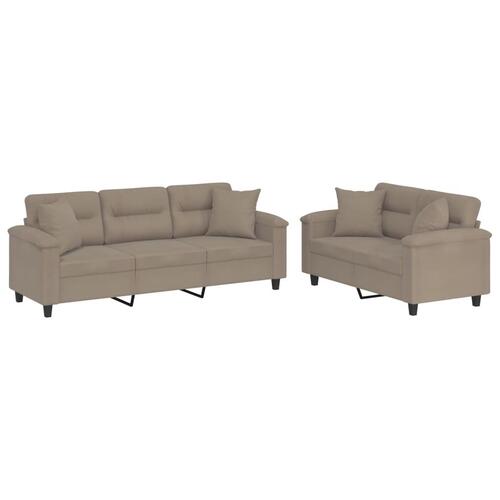 2 personers sofa med puder mikrofiberstof gråbrun