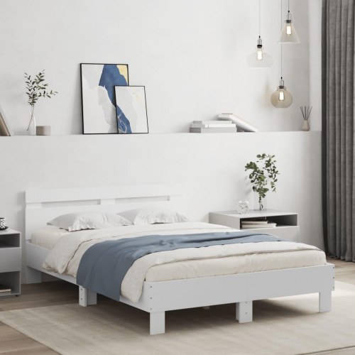 Sengeramme med sengegavl 135×190 cm - konstrueret træ, hvid