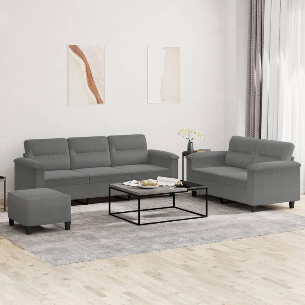 3 personers sofa med hynder mikrofiberstof mørkegrå billede