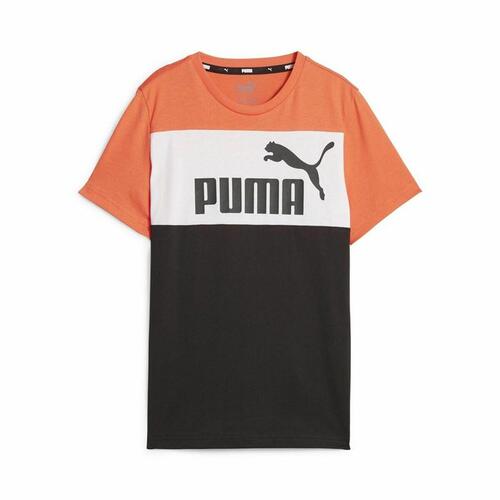 Børne Kortærmet T-shirt Puma Ess Block Sort Orange 3-4 år