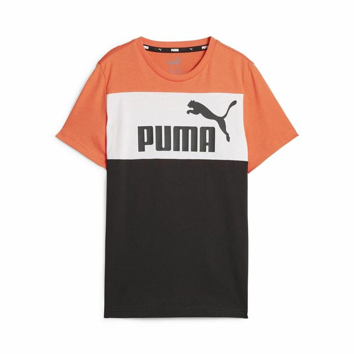Børne Kortærmet T-shirt Puma Ess Block Sort Orange 11-12 år