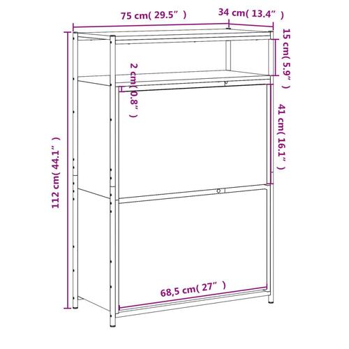 Skoreol 75x34x112 cm konstrueret træ røget egetræsfarve