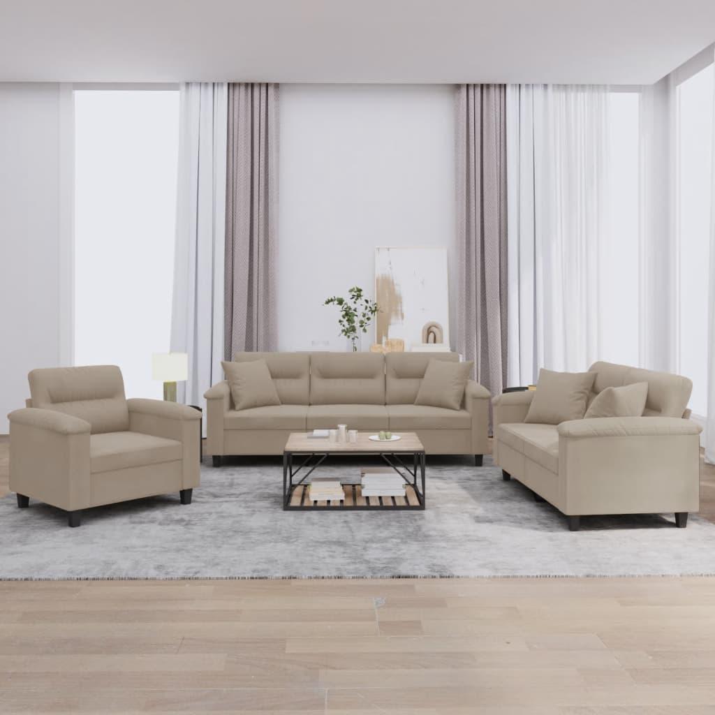 Sofasæt 3 dele med puder mikrofiberstof gråbrun billede
