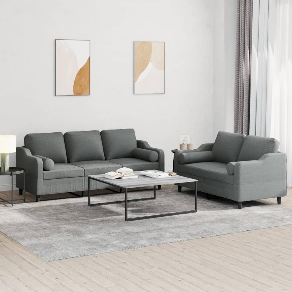 2 personers sofa med puder stof mørkegrå