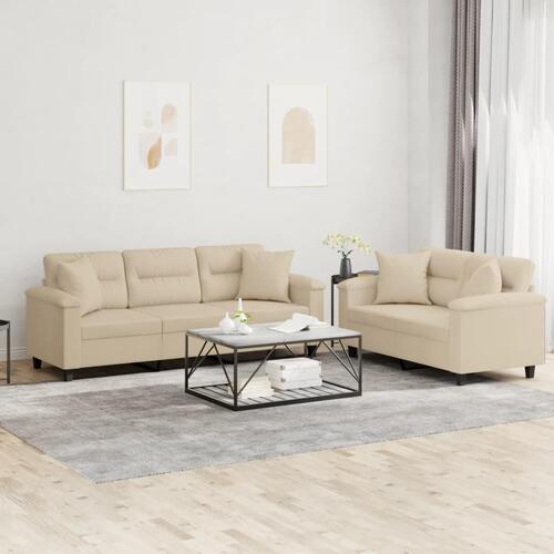 2 personers sofa med puder mikrofiberstof cremefarvet