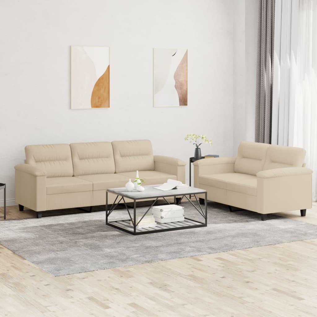 2 personers sofa med hynder mikrofiberstof cremefarvet billede