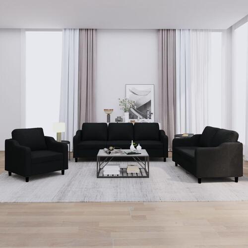 3 personers sofa med hynder stof sort