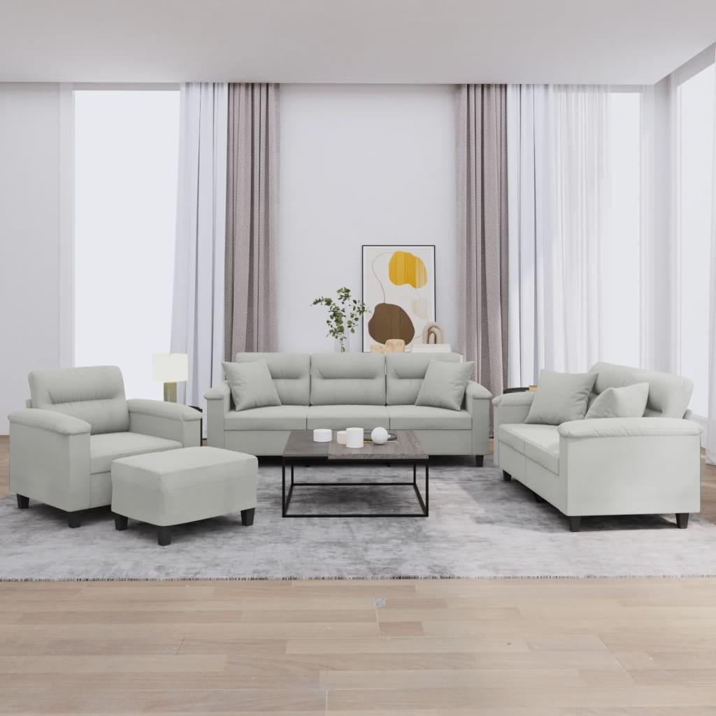 Sofasæt 4 dele med puder mikrofiberstof lysegrå billede