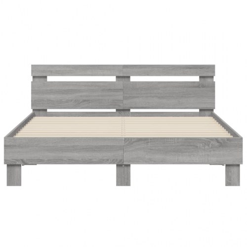 Sengeramme med sengegavl 140x190 cm - konstrueret træ, grå sonoma