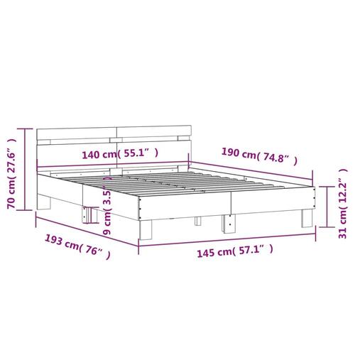 Sengeramme med sengegavl 140x190 cm konstrueret træ grå sonoma