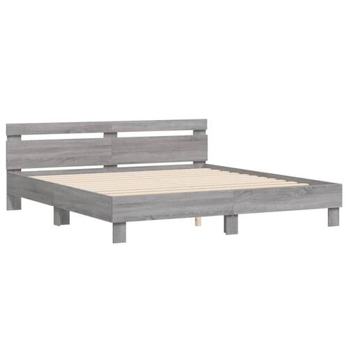 Sengeramme med sengegavl og LED-lys 200x200 cm grå sonoma-eg