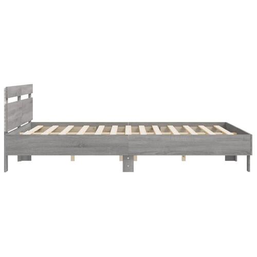 Sengeramme med sengegavl og LED-lys 200x200 cm grå sonoma-eg