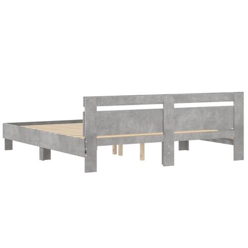 Sengeramme med sengegavl og LED-lys 180x200 cm betongrå