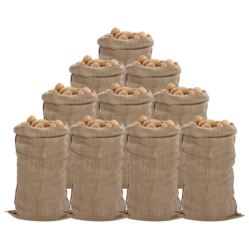 Jutesække 10 stk. 65x135 cm 100 % jute 340 g/m2