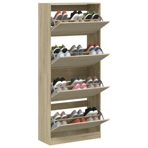 Skoskab med 4 vippeskuffer 80x34x187,5 cm sonoma-eg