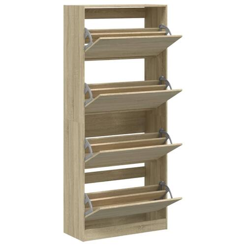 Skoskab med 4 vippeskuffer 80x34x187,5 cm sonoma-eg