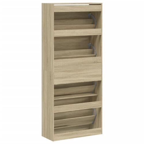 Skoskab med 4 vippeskuffer 80x34x187,5 cm sonoma-eg