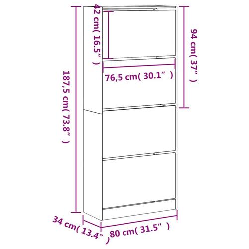 Skoskab med 4 vippeskuffer 80x34x187,5 cm sonoma-eg