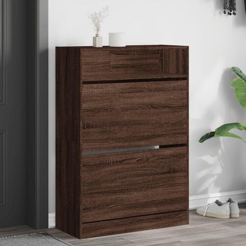 Skoskab med 2 vippeskuffer 80x34x116 cm brun egetræsfarve