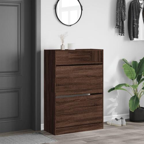 Skoskab med 2 vippeskuffer 80x34x116 cm brun egetræsfarve