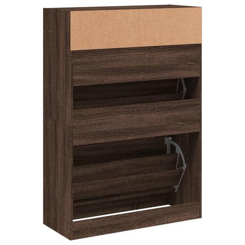 Skoskab med 2 vippeskuffer 80x34x116 cm brun egetræsfarve