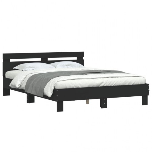 Sengeramme med sengegavl 140×190 cm i sort konstrueret træ