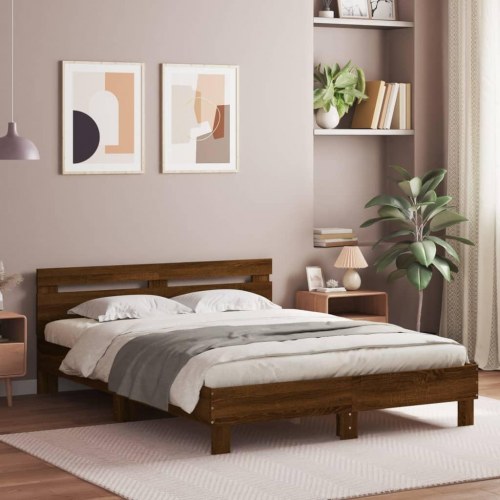 Sengeramme med sengegavl 140 x 190 cm - brun egetræ