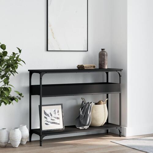 Konsolbord med hylde 100x29x75 cm konstrueret træ sort