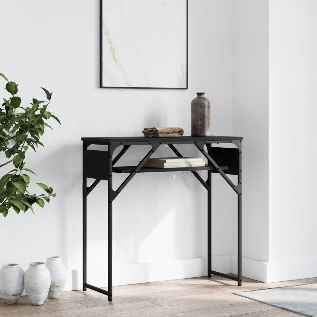 Konsolbord med hylde 75x30x75 cm konstrueret træ sort billede