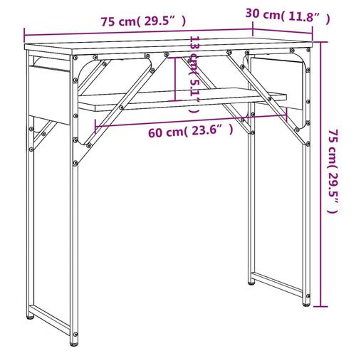 Konsolbord med hylde 75x30x75 cm konstrueret træ sort