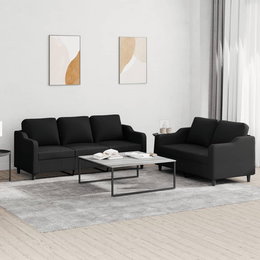 2 personers sofa med hynder stof sort