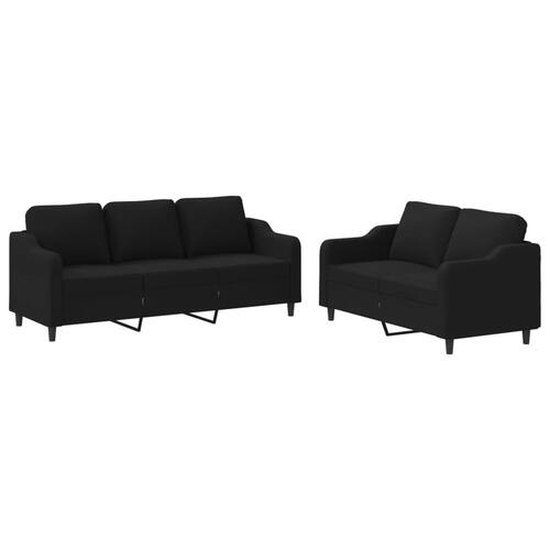 2 personers sofa med hynder stof sort