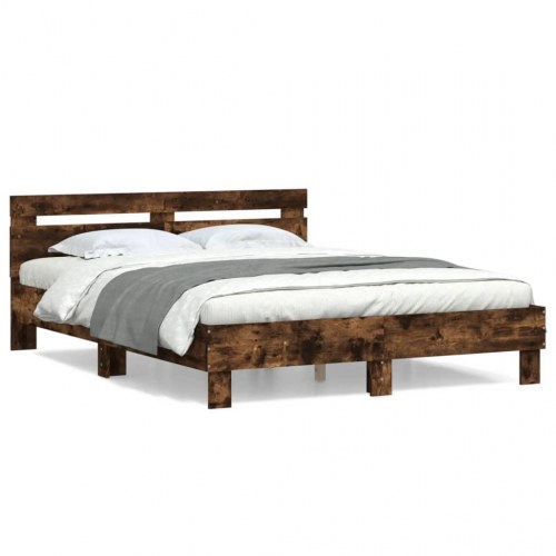 Sengeramme med sengegavl 140x190 cm - konstrueret træ, røget eg