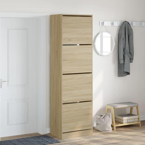 Skoskab med 4 vippeskuffer 60x42x204 cm sonoma-eg