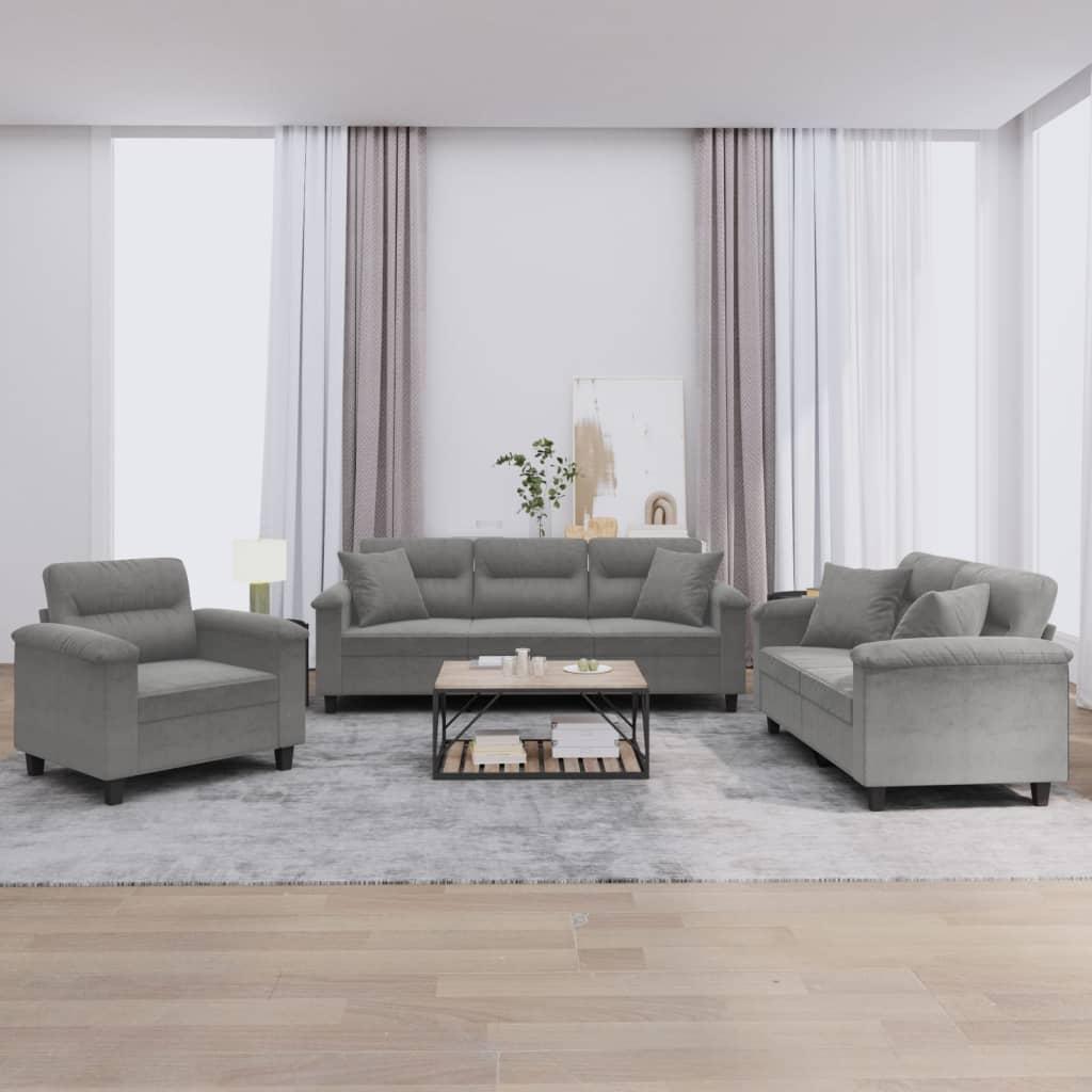 Sofasæt 3 dele med puder mikrofiberstof mørkegrå billede