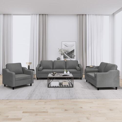3 personers sofa med puder stof mørkegrå